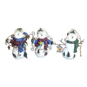 Home Interiors Snowman Winter Snow Pals Set of 3 with Birdhouses with Box